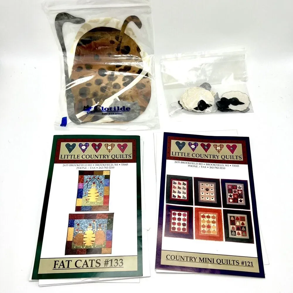 Lot of 8 Little Country Quilts Patterns Mini Quilted Wall Hangings Cats Seasons